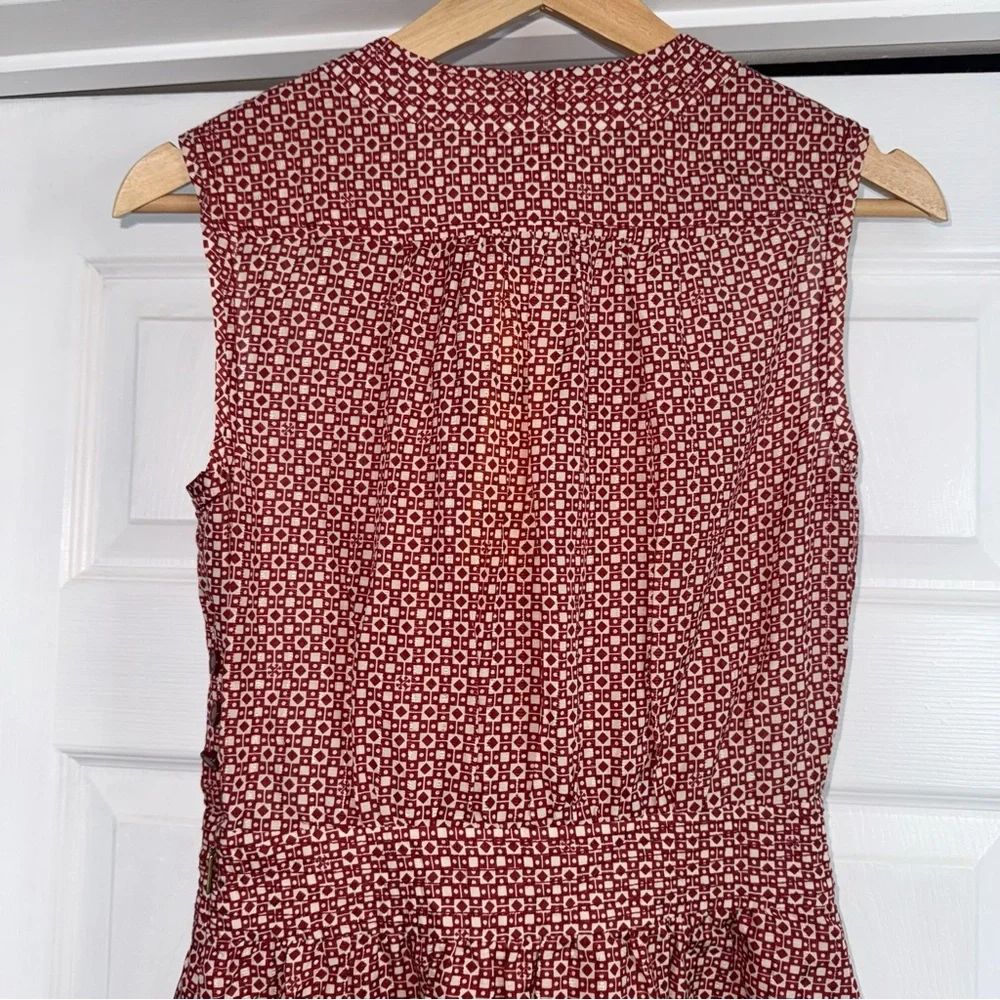 NWT Tory Burch Darilynn Ruffle Sleeveless Dress 0 Brick Red Silk Cotton